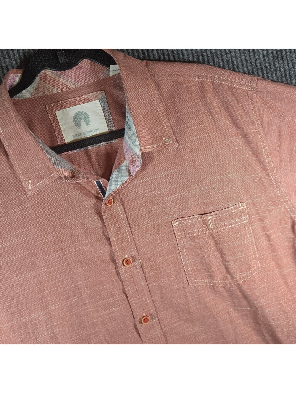 Weatherproof Men’s XXL Short Sleeve Button Down Shirt Red Chambray Casual